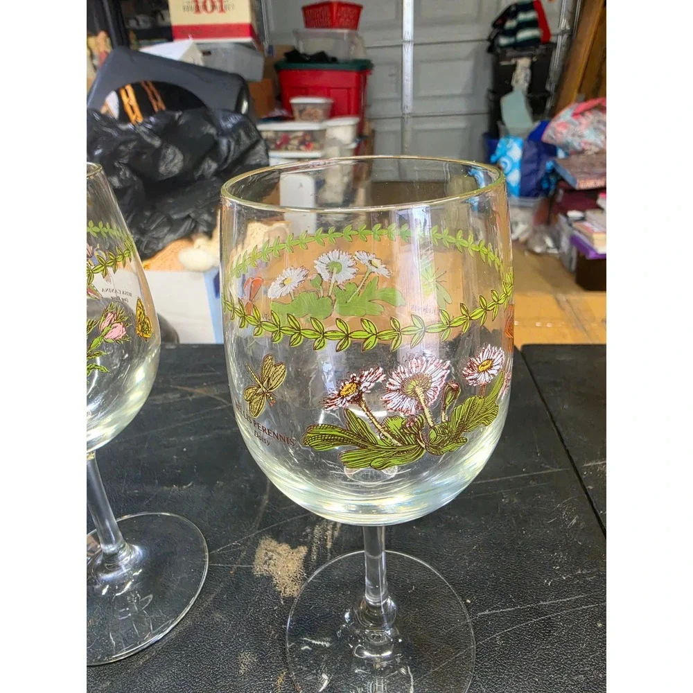 Portmeirion Botanic Garden Stemmed Wine Glasses Set of 4 Floral Assorted 8.5in